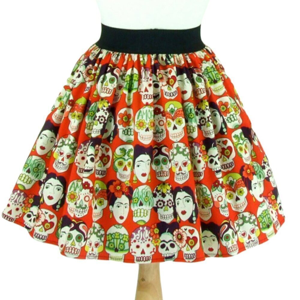 Hemet Elastic waist skirt - Orange Frida Faces